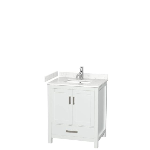 Wyndham Collection Sheffield 30 inch Single Bathroom Vanity in White with Carrara Cultured Marble Countertop, Undermount Square Sink and No Mirror - WCS141430SWHC2UNSMXX