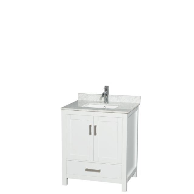Wyndham Collection Sheffield 30 Inch Single Bath Vanity In White with White Carrara Marble Countertop and Undermount Square Sink - WCS141430SWHCMUNSMXX