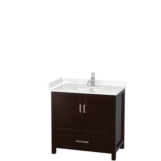 Wyndham Collection Sheffield 36 inch Single Bathroom Vanity in Espresso with Carrara Cultured Marble Countertop, Undermount Square Sink and No Mirror - WCS141436SESC2UNSMXX