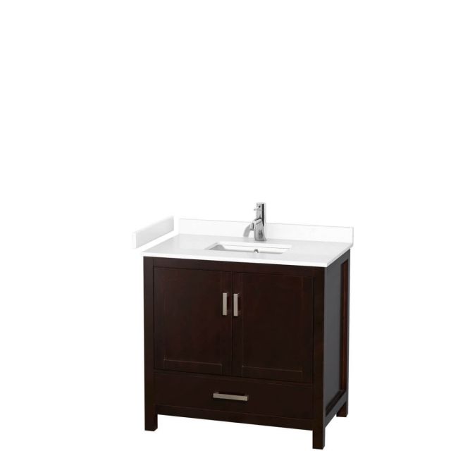 Wyndham Collection Sheffield 36 inch Single Bathroom Vanity in Espresso with White Cultured Marble Countertop, Undermount Square Sink and No Mirror - WCS141436SESWCUNSMXX