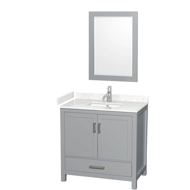 Wyndham Collection Sheffield 36 inch Single Bathroom Vanity in Gray with Carrara Cultured Marble Countertop, Undermount Square Sink and 24 inch Mirror - WCS141436SGYC2UNSM24