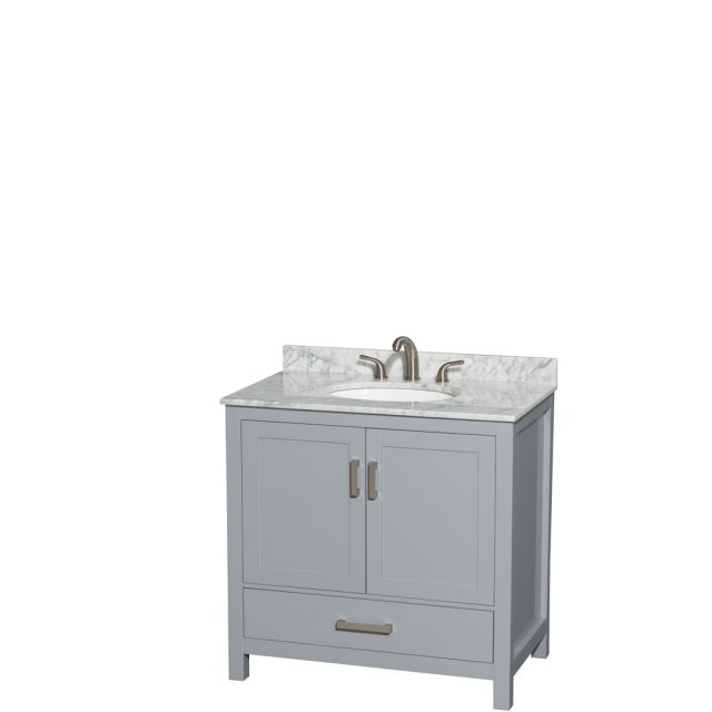 Wyndham Collection Sheffield 36 Inch Single Bath Vanity In Gray with White Carrara Marble Countertop and Undermount Oval Sink - WCS141436SGYCMUNOMXX