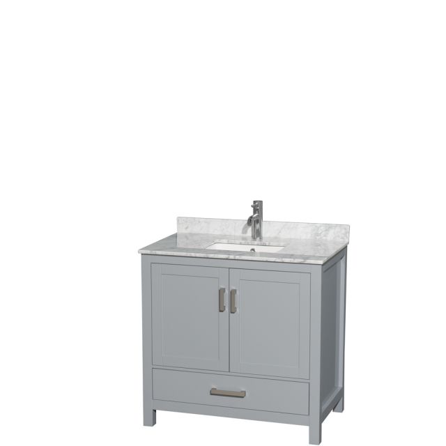 Wyndham Collection Sheffield 36 Inch Single Bath Vanity In Gray with White Carrara Marble Countertop and Undermount Square Sink - WCS141436SGYCMUNSMXX