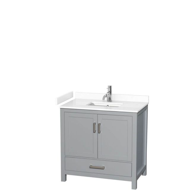 Wyndham Collection Sheffield 36 inch Single Bathroom Vanity in Gray with White Cultured Marble Countertop, Undermount Square Sink and No Mirror - WCS141436SGYWCUNSMXX