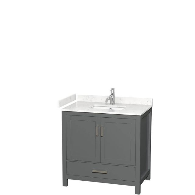 Wyndham Collection Sheffield 36 inch Single Bathroom Vanity in Dark Gray with Carrara Cultured Marble Countertop, Undermount Square Sink and No Mirror - WCS141436SKGC2UNSMXX