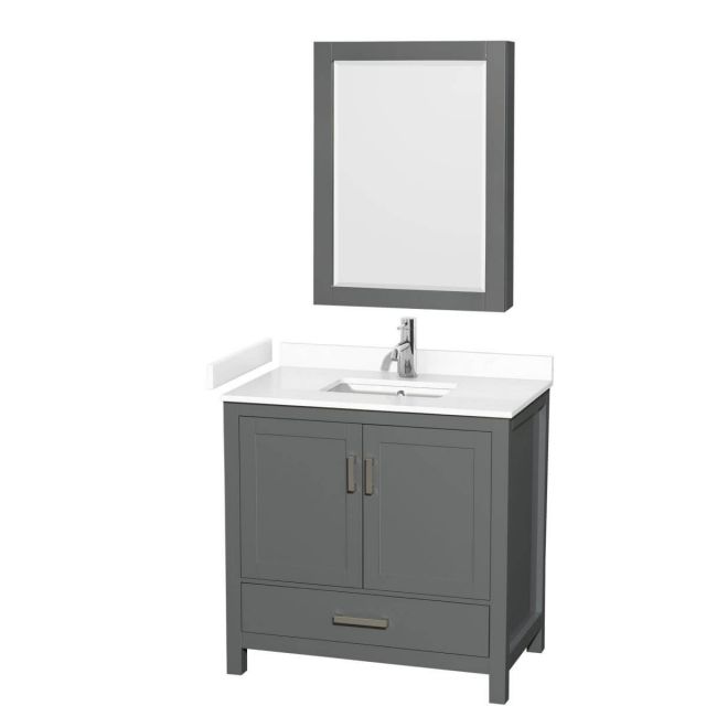 Wyndham Collection Sheffield 36 inch Single Bathroom Vanity in Dark Gray with White Cultured Marble Countertop, Undermount Square Sink and Medicine Cabinet - WCS141436SKGWCUNSMED