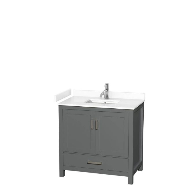 Wyndham Collection Sheffield 36 inch Single Bathroom Vanity in Dark Gray with White Cultured Marble Countertop, Undermount Square Sink and No Mirror - WCS141436SKGWCUNSMXX