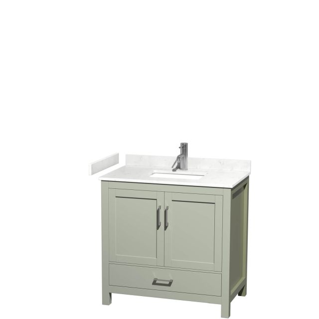 Wyndham Collection Sheffield 36 Inch Single Bathroom Vanity in Light Green with Carrara Cultured Marble Countertop, Undermount Square Sink and Brushed Nickel Trim WCS141436SLGC2UNSMXX