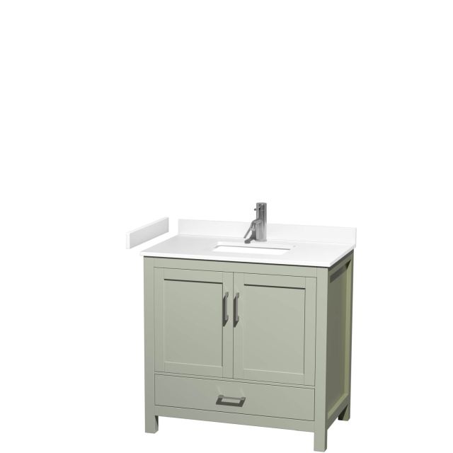 Wyndham Collection Sheffield 36 Inch Single Bathroom Vanity in Light Green with White Cultured Marble Countertop, Undermount Square Sink and Brushed Nickel Trim WCS141436SLGWCUNSMXX