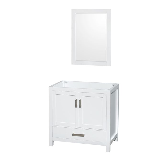 Wyndham Collection Sheffield 36 Inch Single Bath Vanity In White, No Countertop, No Sink, and 24 Inch Mirror - WCS141436SWHCXSXXM24