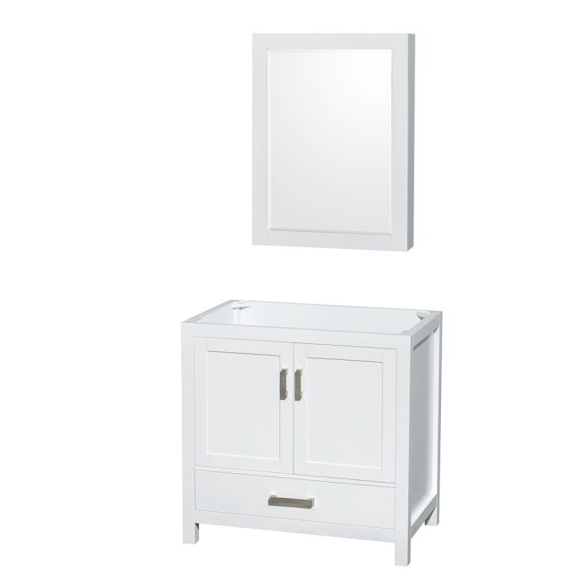 Wyndham Collection Sheffield 36 Inch Single Bath Vanity In White, No Countertop, No Sink, and Medicine Cabinet - WCS141436SWHCXSXXMED