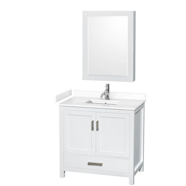 Wyndham Collection Sheffield 36 inch Single Bathroom Vanity in White with White Cultured Marble Countertop, Undermount Square Sink and Medicine Cabinet - WCS141436SWHWCUNSMED