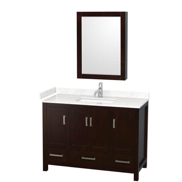 Wyndham Collection Sheffield 48 inch Single Bathroom Vanity in Espresso with Carrara Cultured Marble Countertop, Undermount Square Sink and Medicine Cabinet - WCS141448SESC2UNSMED