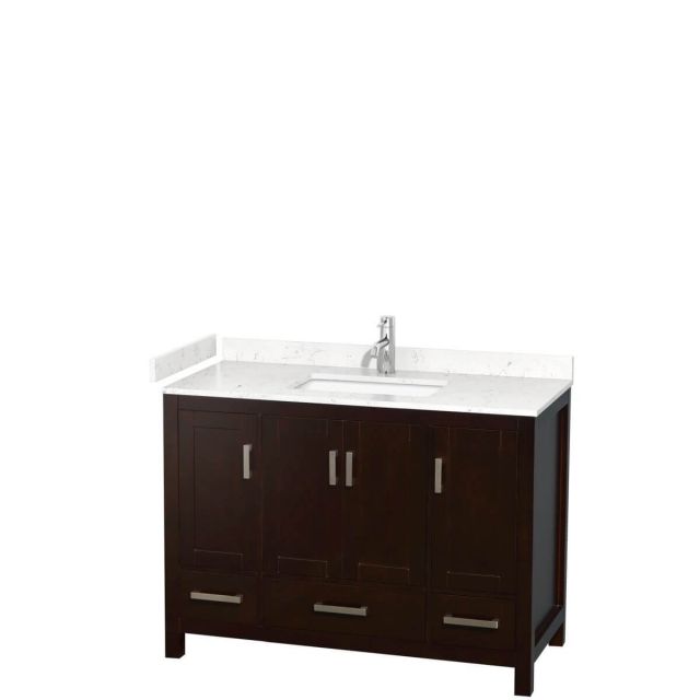 Wyndham Collection Sheffield 48 inch Single Bathroom Vanity in Espresso with Carrara Cultured Marble Countertop, Undermount Square Sink and No Mirror - WCS141448SESC2UNSMXX