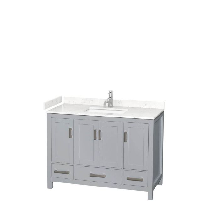 Wyndham Collection Sheffield 48 inch Single Bathroom Vanity in Gray with Carrara Cultured Marble Countertop, Undermount Square Sink and No Mirror - WCS141448SGYC2UNSMXX