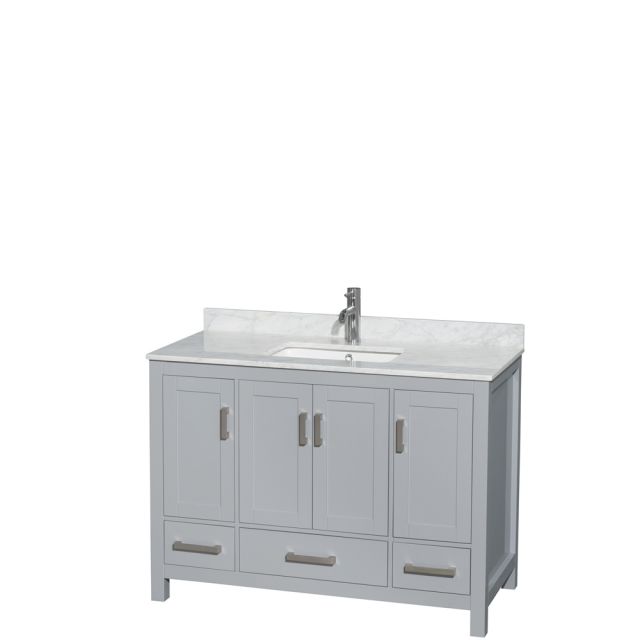 Wyndham Collection Sheffield 48 Inch Single Bath Vanity In Gray with White Carrara Marble Countertop and Undermount Square Sink - WCS141448SGYCMUNSMXX