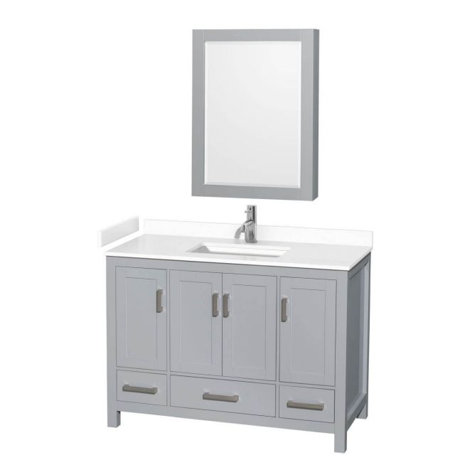 Wyndham Collection Sheffield 48 inch Single Bathroom Vanity in Gray with White Cultured Marble Countertop, Undermount Square Sink and Medicine Cabinet - WCS141448SGYWCUNSMED