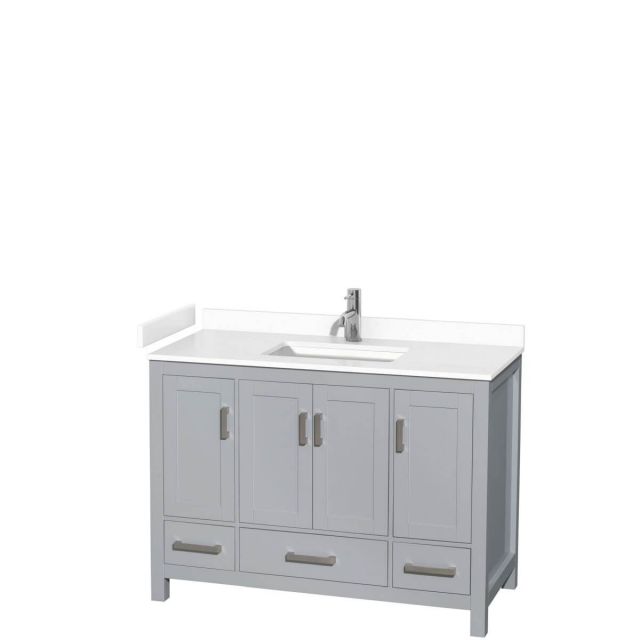 Wyndham Collection Sheffield 48 inch Single Bathroom Vanity in Gray with White Cultured Marble Countertop, Undermount Square Sink and No Mirror - WCS141448SGYWCUNSMXX