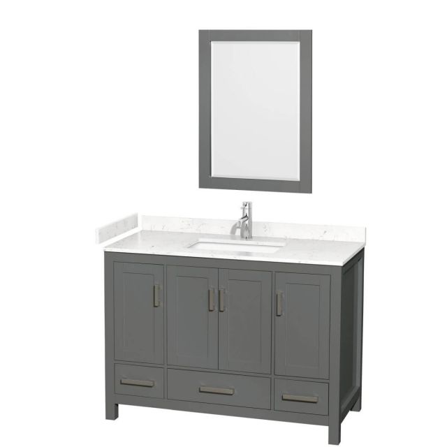 Wyndham Collection Sheffield 48 inch Single Bathroom Vanity in Dark Gray with Carrara Cultured Marble Countertop, Undermount Square Sink and 24 inch Mirror - WCS141448SKGC2UNSM24
