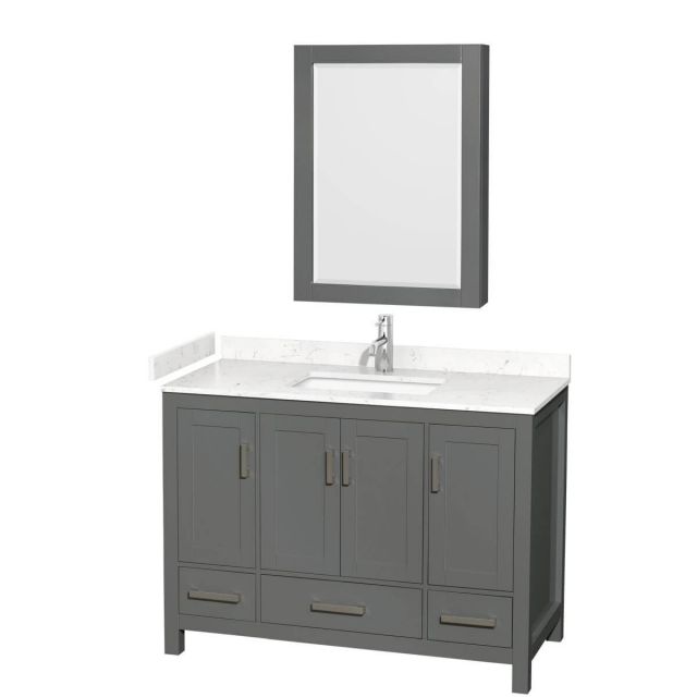 Wyndham Collection Sheffield 48 inch Single Bathroom Vanity in Dark Gray with Carrara Cultured Marble Countertop, Undermount Square Sink and Medicine Cabinet - WCS141448SKGC2UNSMED