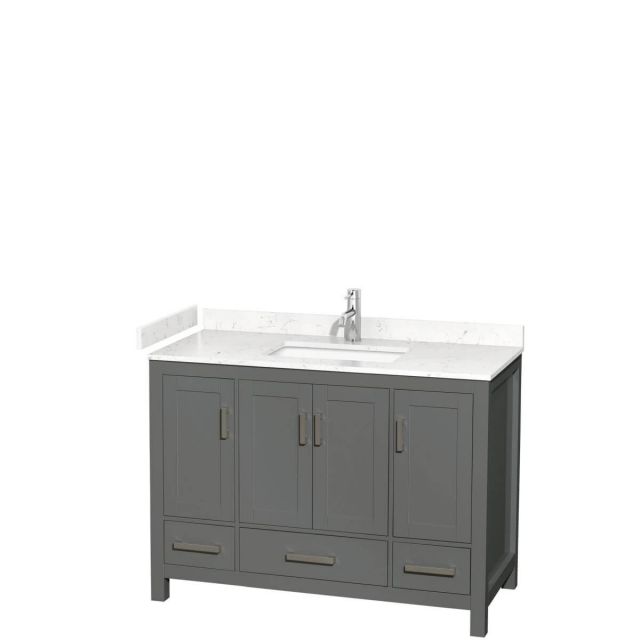 Wyndham Collection Sheffield 48 inch Single Bathroom Vanity in Dark Gray with Carrara Cultured Marble Countertop, Undermount Square Sink and No Mirror - WCS141448SKGC2UNSMXX