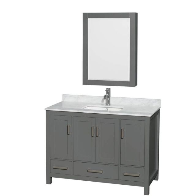 Wyndham Collection Sheffield 48 Inch Single Bath Vanity In Dark Gray with White Carrara Marble Countertop with Undermount Square Sink with Medicine Cabinet - WCS141448SKGCMUNSMED