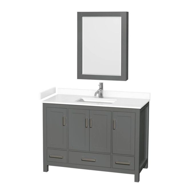 Wyndham Collection Sheffield 48 inch Single Bathroom Vanity in Dark Gray with White Cultured Marble Countertop, Undermount Square Sink and Medicine Cabinet - WCS141448SKGWCUNSMED