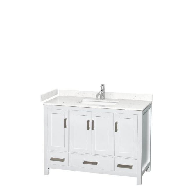Wyndham Collection Sheffield 48 inch Single Bathroom Vanity in White with Carrara Cultured Marble Countertop, Undermount Square Sink and No Mirror - WCS141448SWHC2UNSMXX
