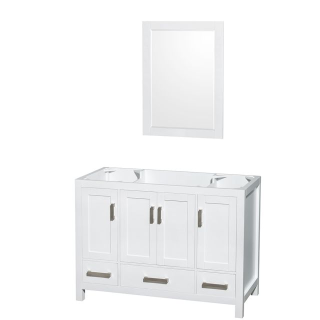 Wyndham Collection Sheffield 48 Inch Single Bath Vanity In White, No Countertop, No Sink, and 24 Inch Mirror - WCS141448SWHCXSXXM24