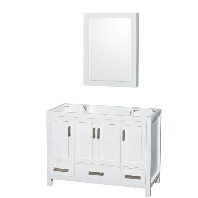 Wyndham Collection Sheffield 48 Inch Single Bath Vanity In White, No Countertop, No Sink, and Medicine Cabinet - WCS141448SWHCXSXXMED