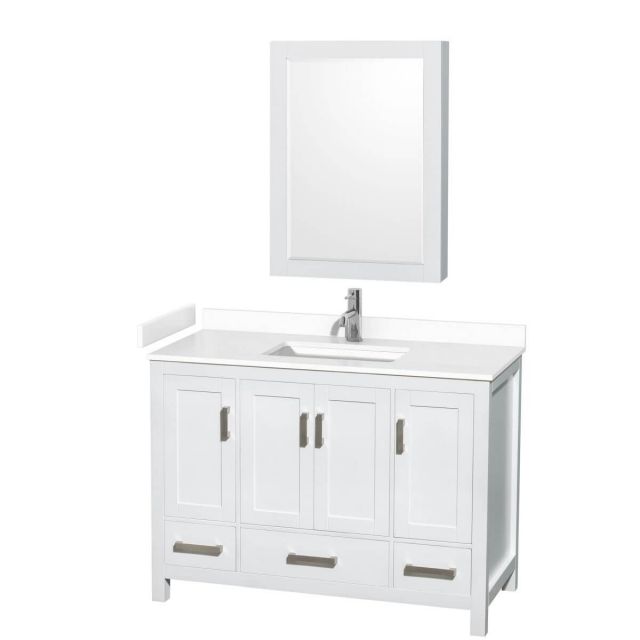 Wyndham Collection Sheffield 48 inch Single Bathroom Vanity in White with White Cultured Marble Countertop, Undermount Square Sink and Medicine Cabinet - WCS141448SWHWCUNSMED