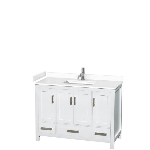 Wyndham Collection Sheffield 48 inch Single Bathroom Vanity in White with White Cultured Marble Countertop, Undermount Square Sink and No Mirror - WCS141448SWHWCUNSMXX