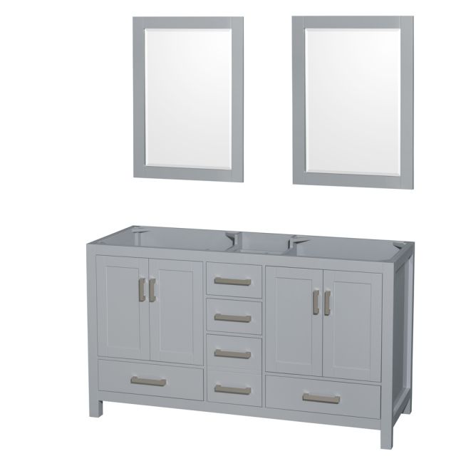 Wyndham Collection Sheffield 60 Inch Double Bath Vanity In Gray and 24 Inch Mirrors - WCS141460DGYCXSXXM24