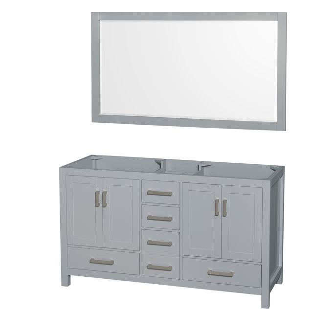 Wyndham Collection Sheffield 60 Inch Double Bath Vanity In Gray and 58 Inch Mirror - WCS141460DGYCXSXXM58