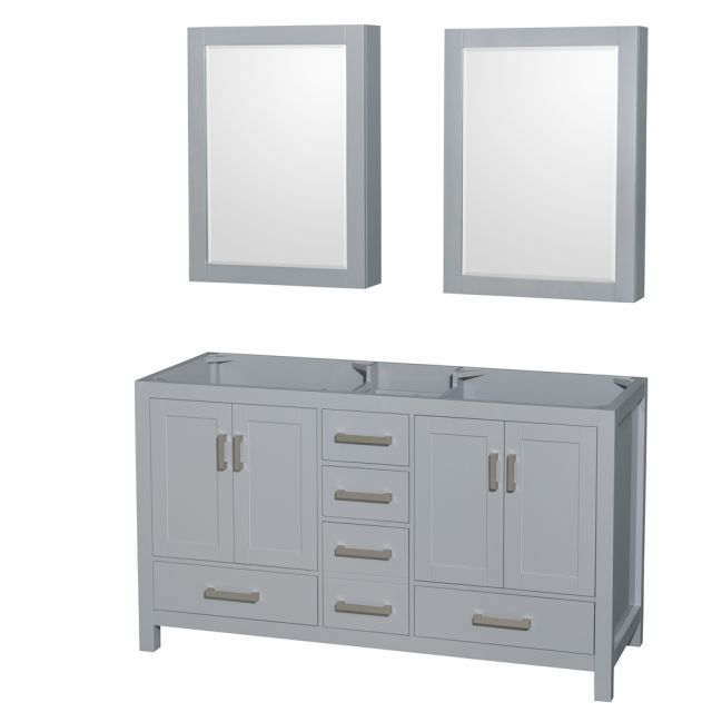Wyndham Collection Sheffield 60 Inch Double Bath Vanity In Gray and Medicine Cabinets - WCS141460DGYCXSXXMED