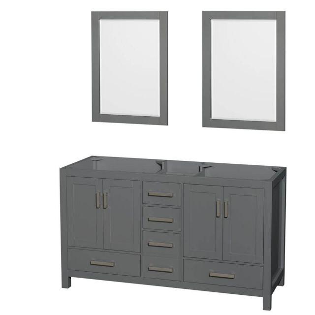 Wyndham Collection Sheffield 60 Inch Double Bath Vanity In Dark Gray and 24 Inch Mirrors - WCS141460DKGCXSXXM24