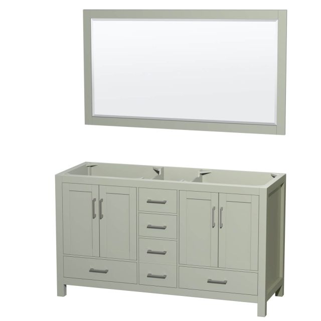 Wyndham Collection Sheffield 60 Inch Double Bathroom Vanity in Light Green with 58 inch Mirror, Brushed Nickel Trim, No Countertop and No Sinks WCS141460DLGCXSXXM58