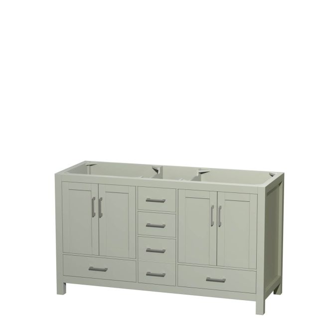 Wyndham Collection Sheffield 60 Inch Double Bathroom Vanity in Light Green with Brushed Nickel Trim, No Countertop and No Sinks WCS141460DLGCXSXXMXX