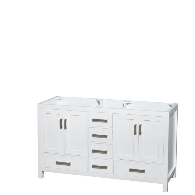 Wyndham Collection Sheffield 60 Inch Double Bath Vanity In White, No Countertop, No Sinks, and No Mirror - WCS141460DWHCXSXXMXX