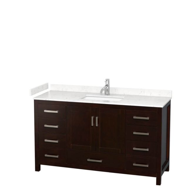 Wyndham Collection Sheffield 60 inch Single Bathroom Vanity in Espresso with Carrara Cultured Marble Countertop, Undermount Square Sink and No Mirror - WCS141460SESC2UNSMXX