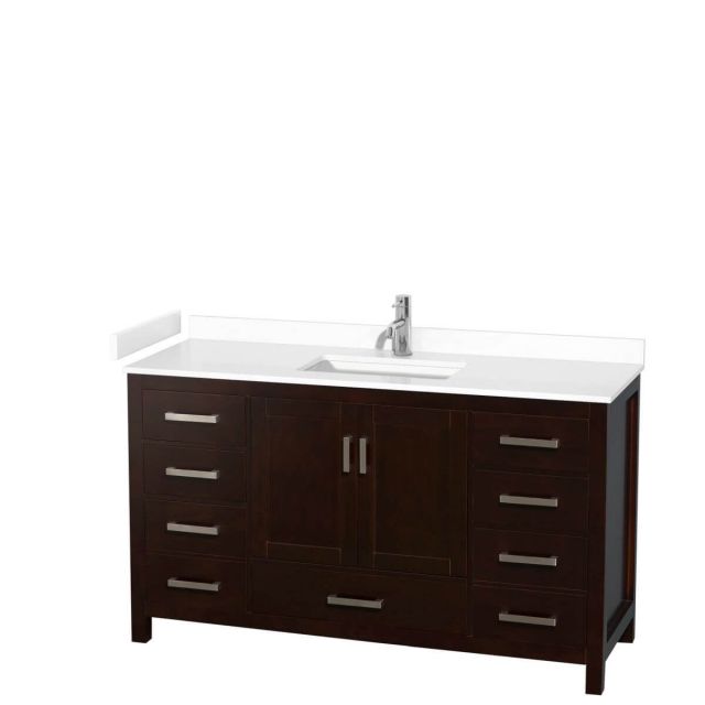 Wyndham Collection Sheffield 60 inch Single Bathroom Vanity in Espresso with White Cultured Marble Countertop, Undermount Square Sink and No Mirror - WCS141460SESWCUNSMXX