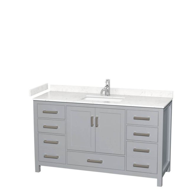 Wyndham Collection Sheffield 60 inch Single Bathroom Vanity in Gray with Carrara Cultured Marble Countertop, Undermount Square Sink and No Mirror - WCS141460SGYC2UNSMXX