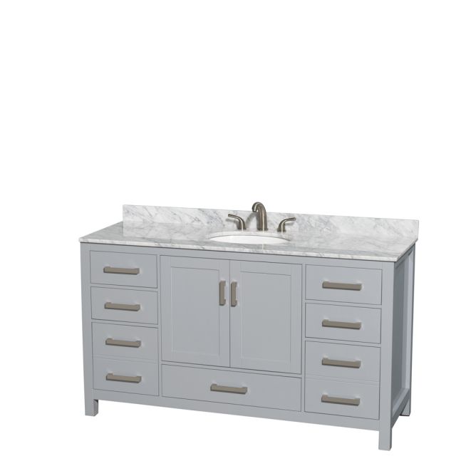 Wyndham Collection Sheffield 60 Inch Single Bath Vanity In Gray with White Carrara Marble Countertop and Undermount Oval Sink - WCS141460SGYCMUNOMXX