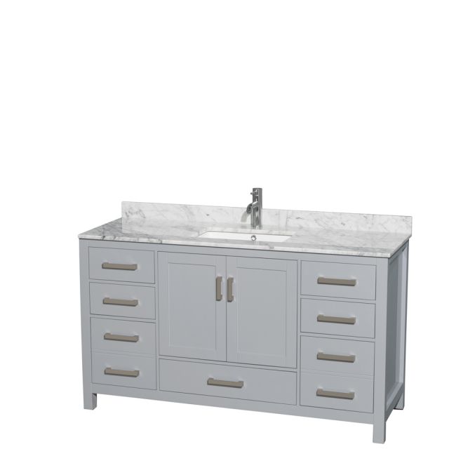 Wyndham Collection Sheffield 60 Inch Single Bath Vanity In Gray with White Carrara Marble Countertop and Undermount Square Sink - WCS141460SGYCMUNSMXX