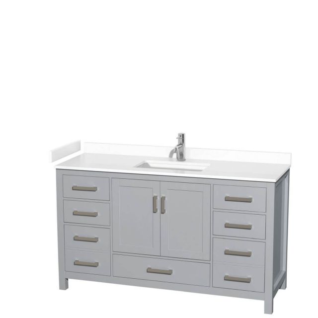Wyndham Collection Sheffield 60 inch Single Bathroom Vanity in Gray with White Cultured Marble Countertop, Undermount Square Sink and No Mirror - WCS141460SGYWCUNSMXX