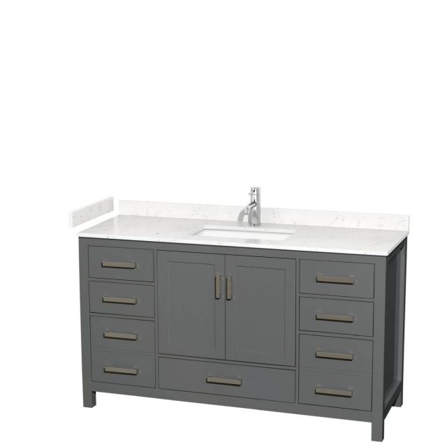 Wyndham Collection Sheffield 60 inch Single Bathroom Vanity in Dark Gray with Carrara Cultured Marble Countertop, Undermount Square Sink and No Mirror - WCS141460SKGC2UNSMXX
