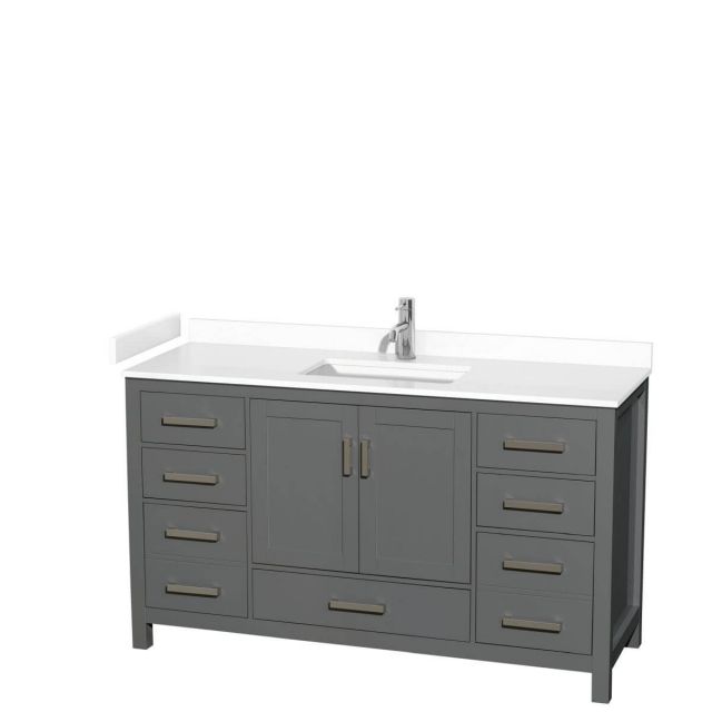 Wyndham Collection Sheffield 60 inch Single Bathroom Vanity in Dark Gray with White Cultured Marble Countertop, Undermount Square Sink and No Mirror - WCS141460SKGWCUNSMXX