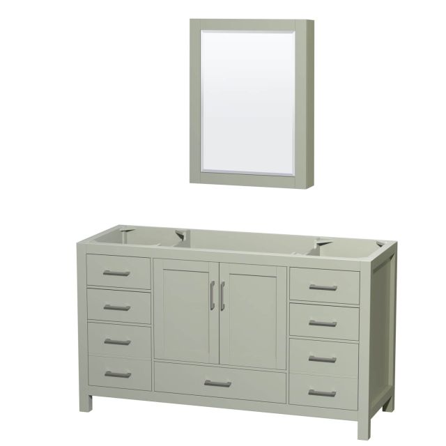 Wyndham Collection Sheffield 60 Inch Single Bathroom Vanity in Light Green with Brushed Nickel Trim, No Countertop and No Sink WCS141460SLGCXSXXMED