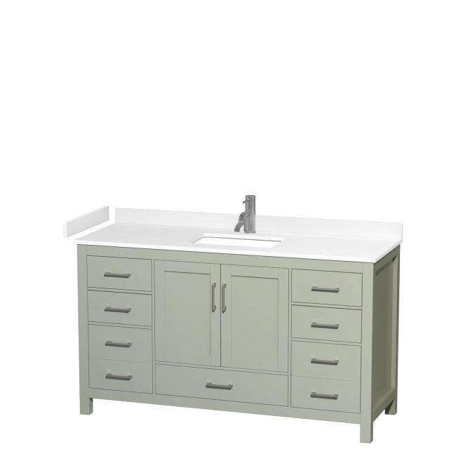 Wyndham Collection Sheffield 60 Inch Single Bathroom Vanity in Light Green with White Cultured Marble Countertop, Undermount Square Sink and Brushed Nickel Trim WCS141460SLGWCUNSMXX