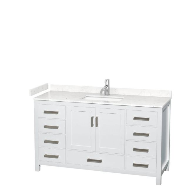 Wyndham Collection Sheffield 60 inch Single Bathroom Vanity in White with Carrara Cultured Marble Countertop, Undermount Square Sink and No Mirror - WCS141460SWHC2UNSMXX